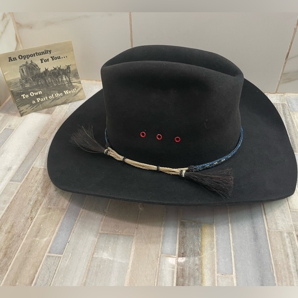 Vintage cowboy hat Mustang By Bailey 4X  Beaver Size 7 1/4 Black R 4" Brim - Picture 12 of 15